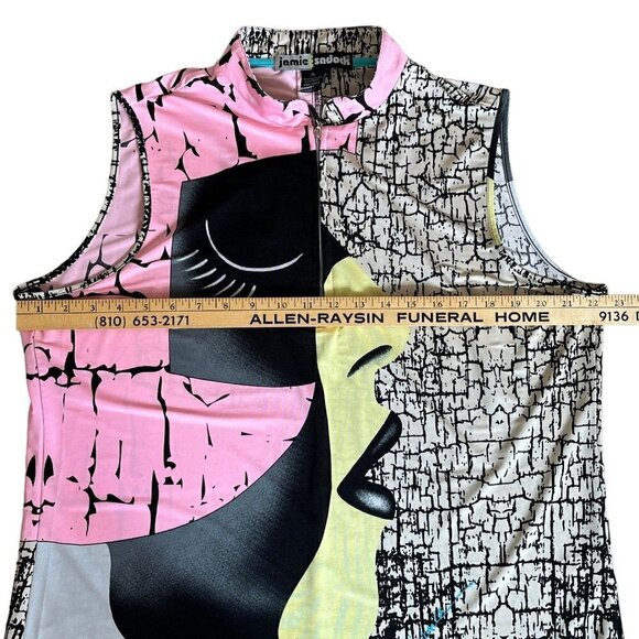 Jamie Sadock Women XL 1/4 Zip Sleeveless Golf Top Artsy Face Profile Pink Black - Picture 6 of 11